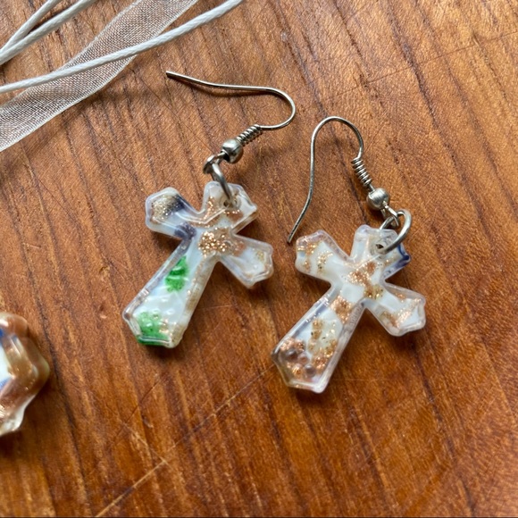 Fused Glass Cross Jewelry Set -Necklace & Earrings - Picture 5 of 12